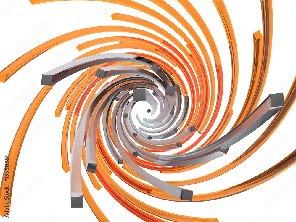 3d abstract with glass and metal shapes.