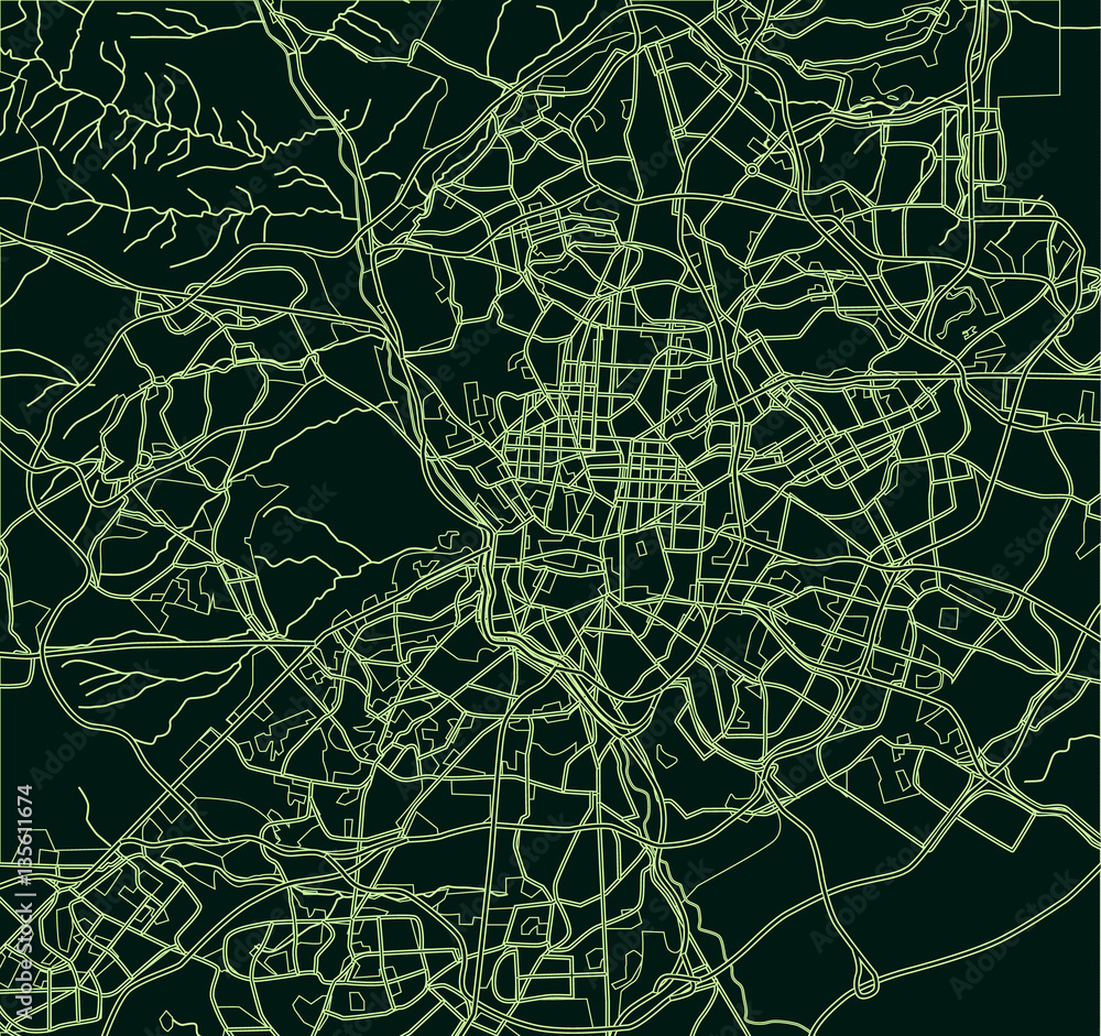 green scheme of the Madrid; Spain. City Plan of Madrid