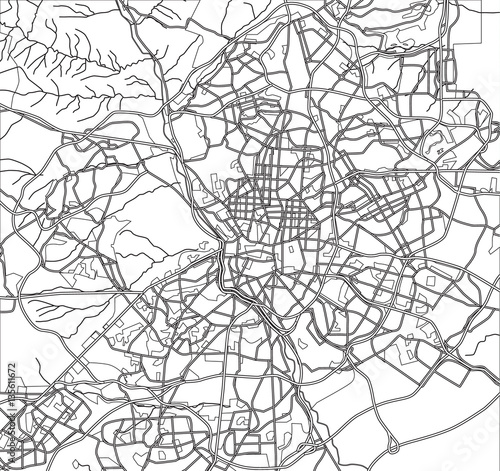 Black and white scheme of the Madrid, Spain. City Plan of Madrid