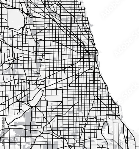 Black and white scheme of Chicago, USA. City Plan of Chicago