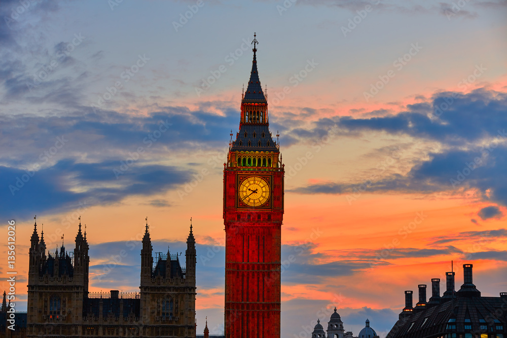 Big Ben Clock Tower London at Thames River