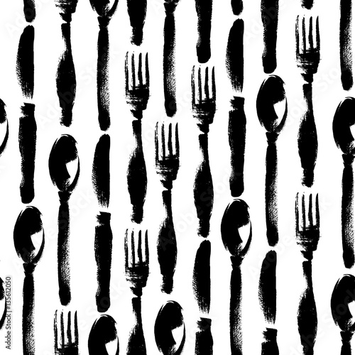 Seamless pattern of knifes, forks, spoons. Background for restaurant menu.