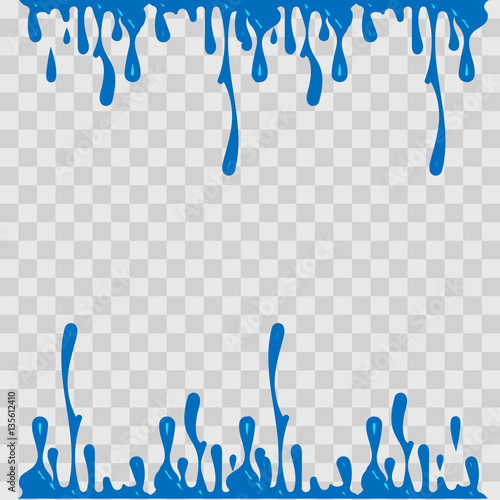 Paint drop abstract illustration. Blue slime on checkered transparent background. Flat style