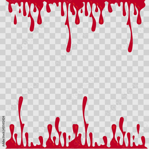 Paint drop abstract illustration. Red blood on checkered transparent background. Flat style.