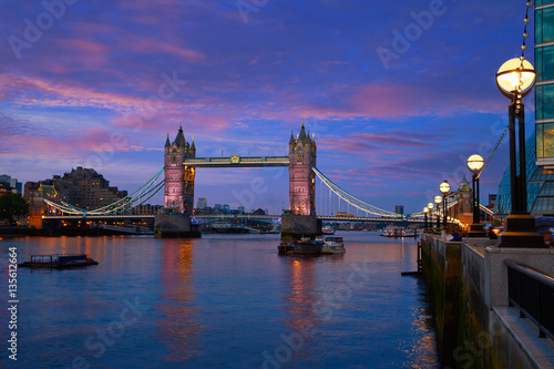 London Tower Bridge sunset on Thames river
