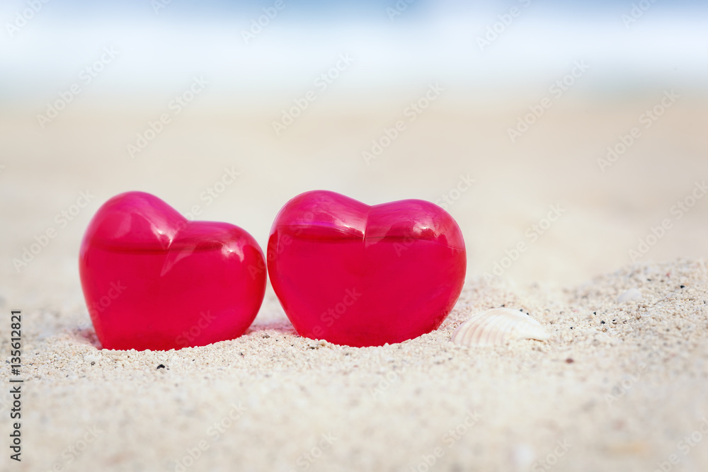 Valentines day card, hearts on beach Valentines day card, hearts on beach