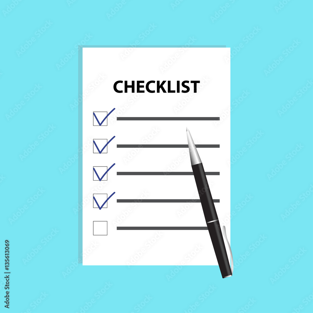 Checklist with pen. Isolated flat vector illustration. Checklist with pen. Isolated flat vector illustration.