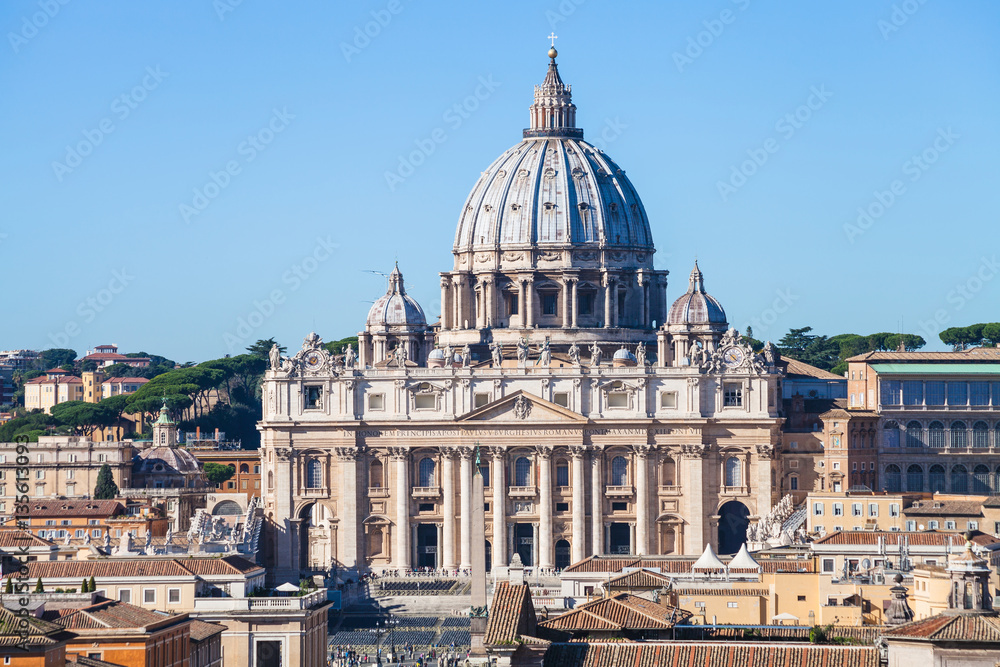 Papal Basilica of St Peter and square in Vatican