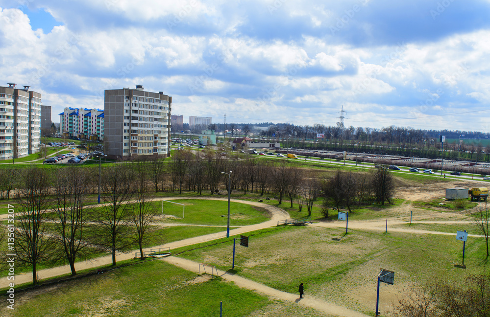 The sleeping area in the city, robin, ring road, the city of Minsk, Belarus, April, spring day,