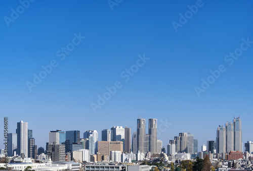 新宿高層ビル群　快晴　青空　大空コピースペース