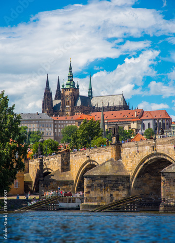 Photography Prague castle and Wooden icebreaker that protects the pillars of Charles Bridge