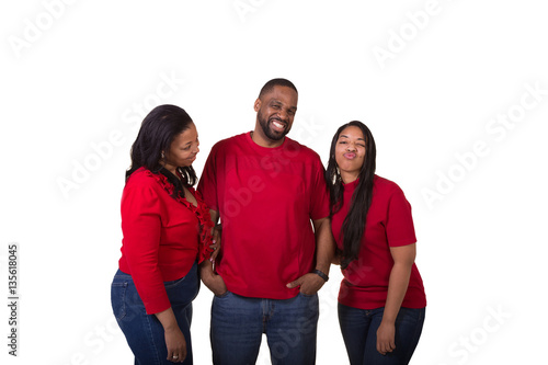 Middled aged parents and their grown daughter isolated on white