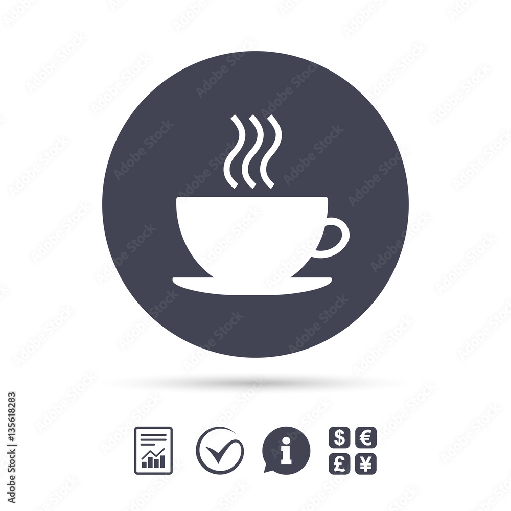 Coffee cup sign icon. Hot coffee button. Coffee cup sign icon. Hot coffee button.