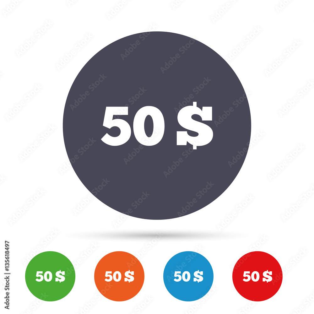 50 Dollars sign icon. USD currency symbol. 50 Dollars sign icon. USD currency symbol.