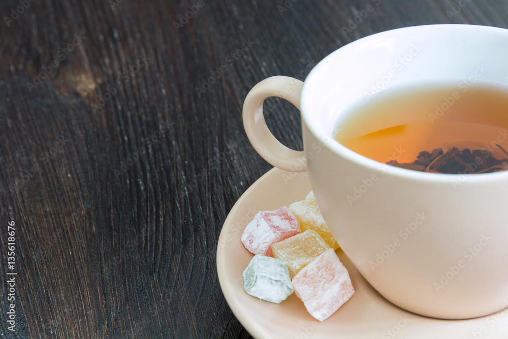 Cup of black tea on the dark background Cup of black tea on the dark background