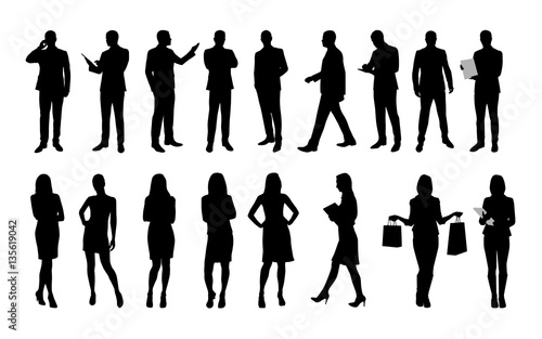 Business people, large set of vector silhouettes of men and wome