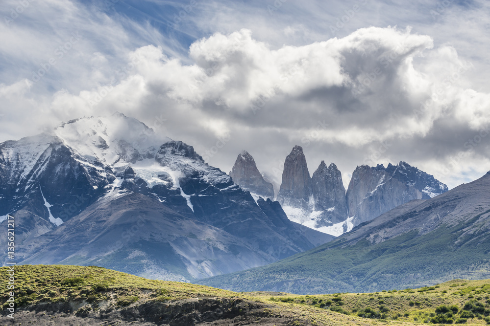 View of the Torres at Torres del Paine National Park, Patagonia, Chile