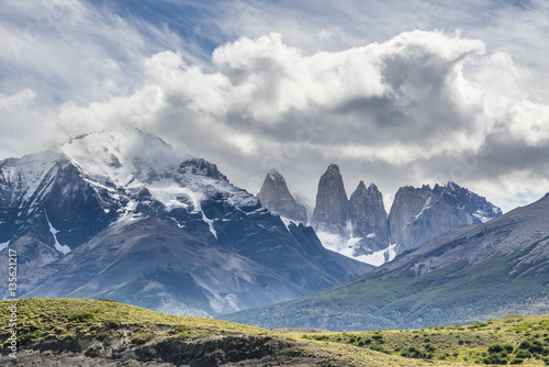 View of the Torres at Torres del Paine National Park  Patagonia  Chile