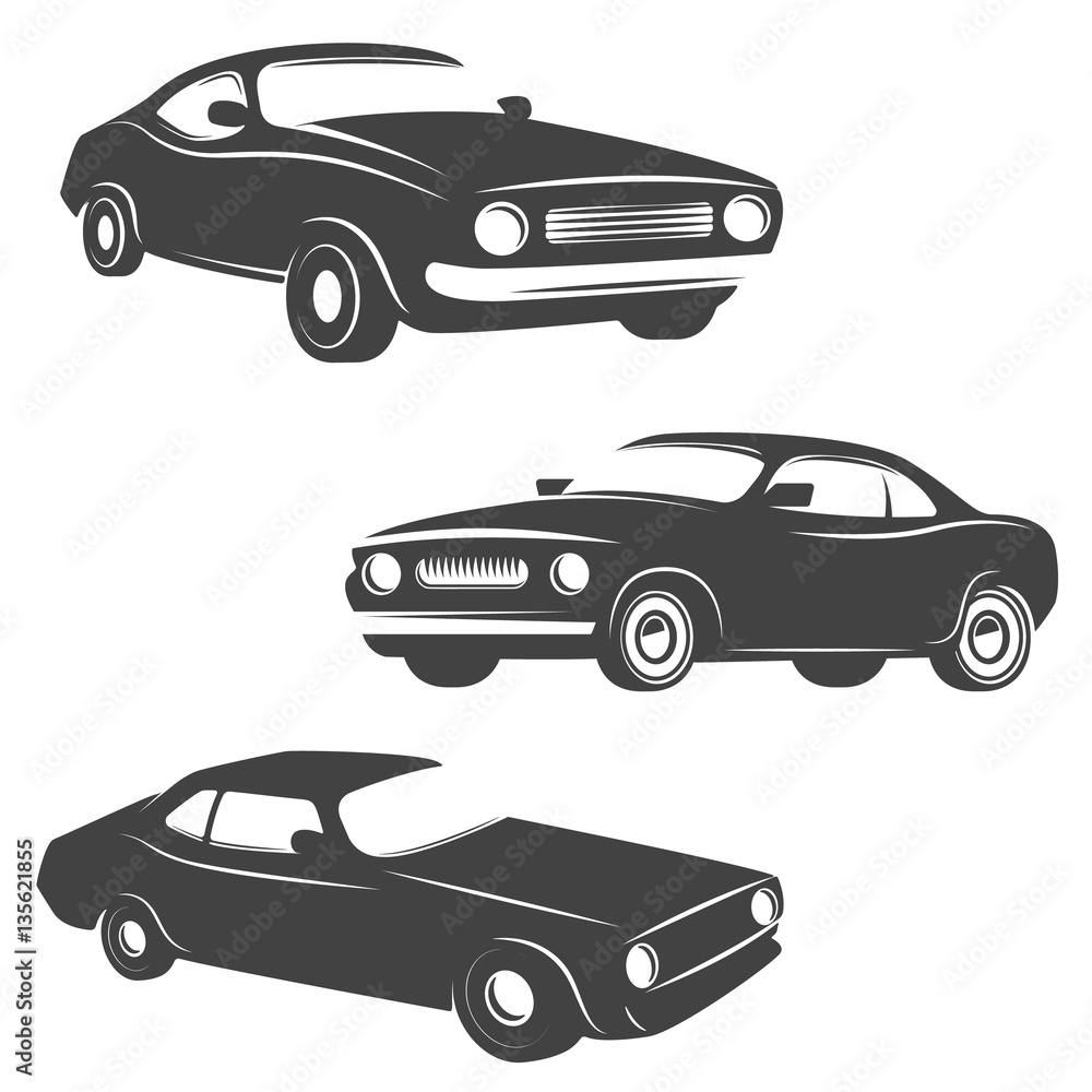 Set of retro cars icons isolated on white background.