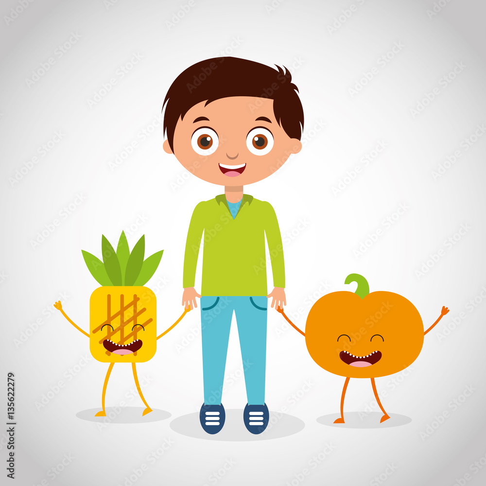 fresh fruit with kid comic character vector illustration design fresh fruit with kid comic character vector illustration design