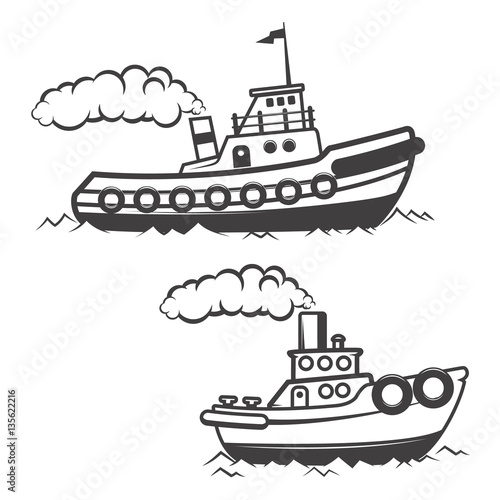 Set of tugboat illustration isolated on white background. Boat i