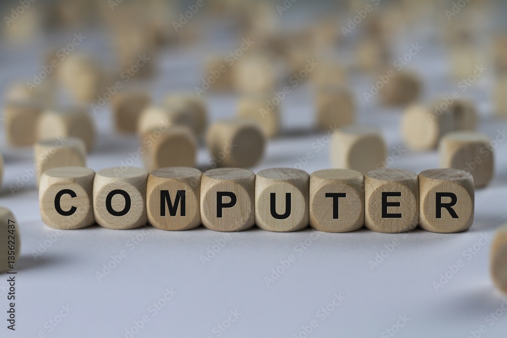 computer - cube with letters, sign with wooden cubes computer - cube with letters, sign with wooden cubes