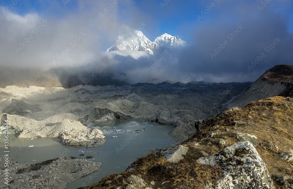 The peak Cholatse (6335 m) and Gokyo glacier - Gokyo region, Nepal, Himalayas