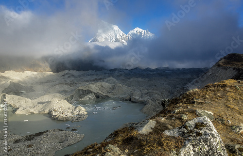 The peak Cholatse (6335 m) and Gokyo glacier - Gokyo region, Nepal, Himalayas