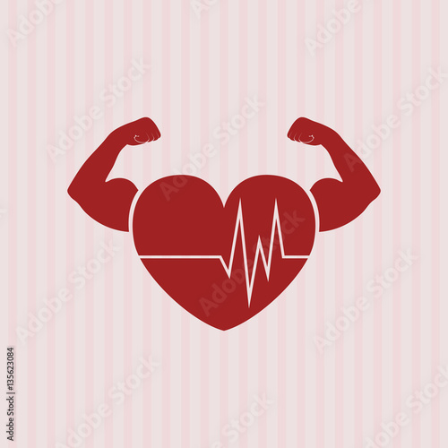 Heart cardio with strong hands vector illustration.