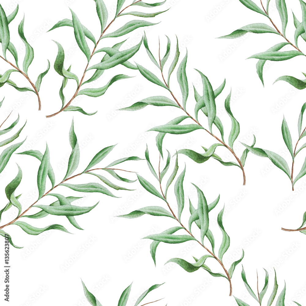 Seamless pattern with leaves. Watercolor.