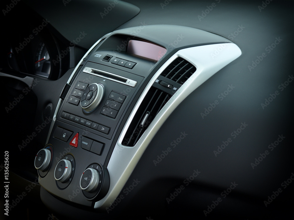  Car audio and radio stereo system on car panel 