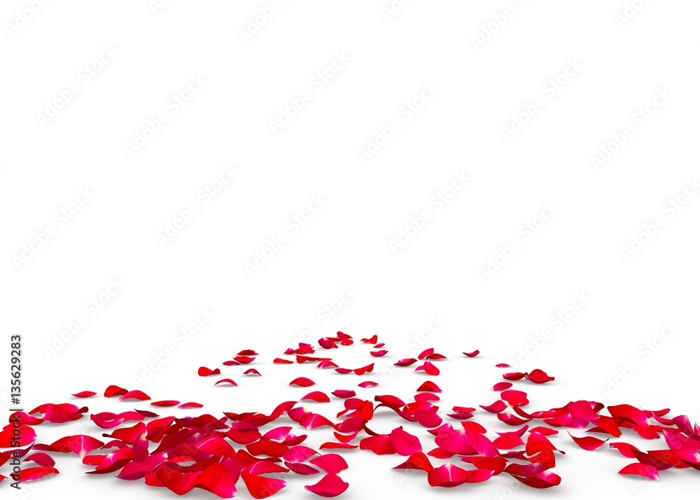 Naklejka premium Czerwone płatki róż rozsypane na podłodze