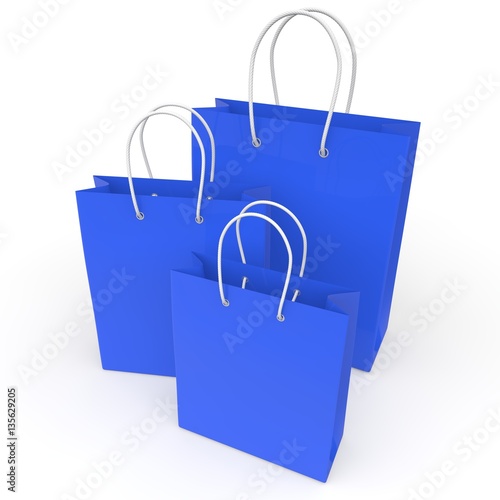 Blue empty bags for purchases on a white isolated background