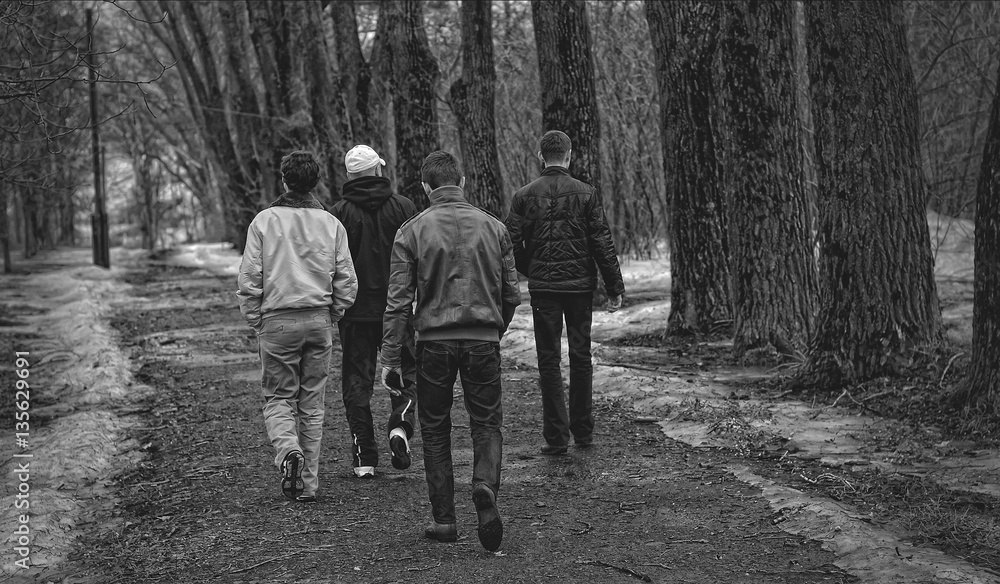 Fototapeta premium Four bandits go back to the camera.