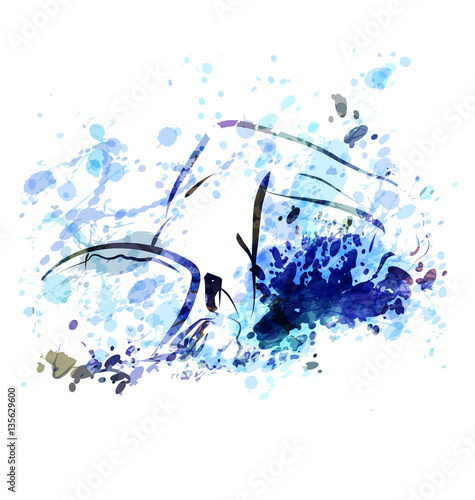 Vector watercolor illustration of a swimmer