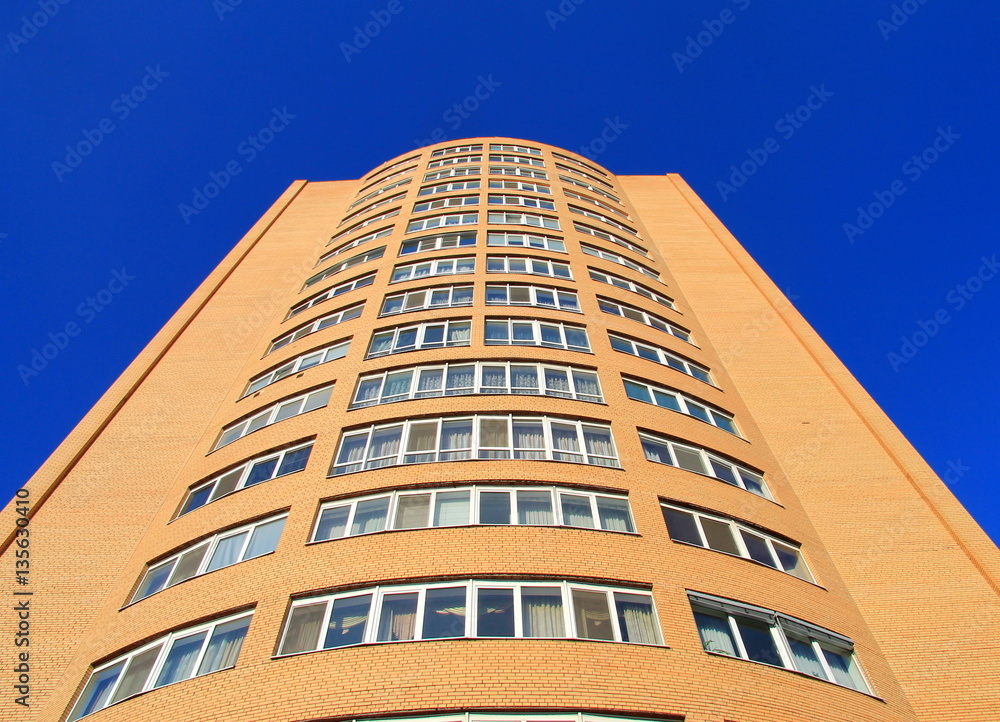  Facade modern residential building, tower on blue sky background. Dnepr city,  Ukraine  (Dnipro, Dnipropetrovsk, )