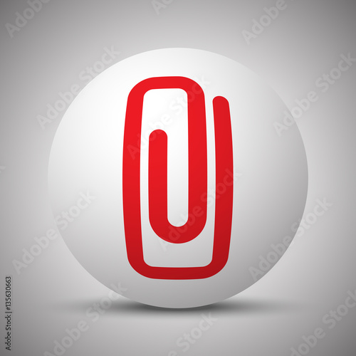 Red Paper Clip icon on white sphere