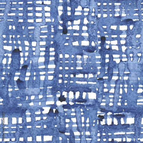 Seamless pattern with blue watercolor lattice for textile, ceramics, fabric, print, cards, wrapping