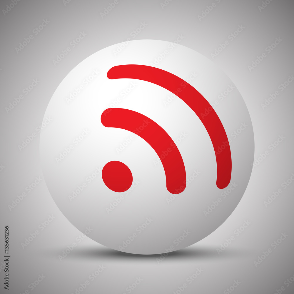 Red Rss icon on white sphere Red Rss icon on white sphere