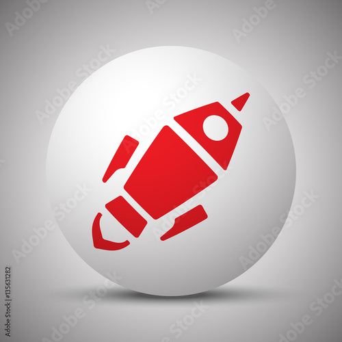 Red Rocket Launch icon on white sphere