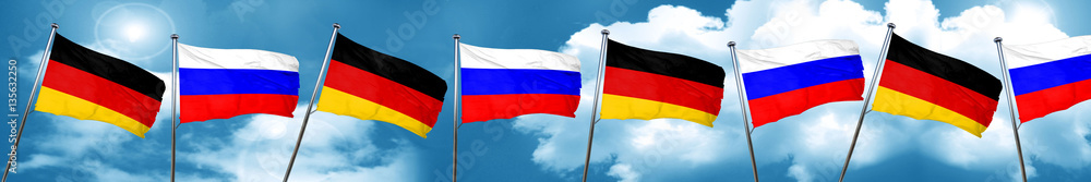 German flag with Russia flag, 3D rendering German flag with Russia flag, 3D rendering