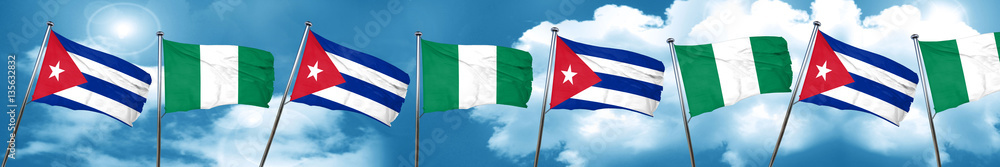 Cuba flag with Nigeria flag, 3D rendering Cuba flag with Nigeria flag, 3D rendering