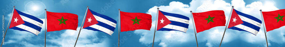 Cuba flag with Morocco flag, 3D rendering Cuba flag with Morocco flag, 3D rendering