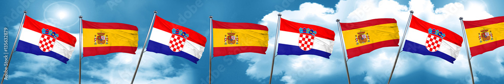 croatia flag with Spain flag, 3D rendering croatia flag with Spain flag, 3D rendering