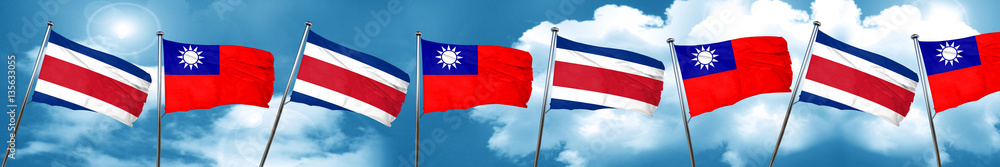 Costa Rica flag with Taiwan flag, 3D rendering Costa Rica flag with Taiwan flag, 3D rendering