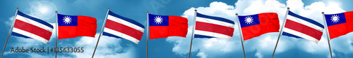Costa Rica flag with Taiwan flag, 3D rendering