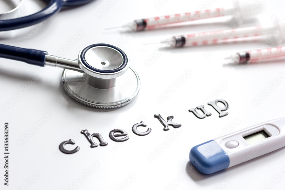 concept time health check up on white background concept time health check up on white background