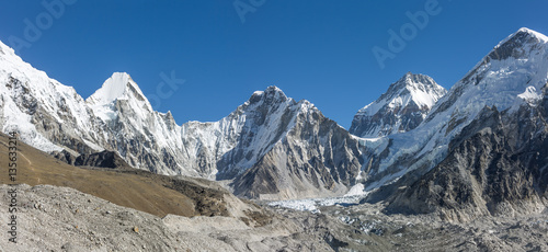 Panoramic photo of the legendary glacier circus Khumbu, from where the assault Mount Everest - Nepal, Himalayas photo