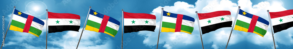 Central african republic flag with Syria flag, 3D rendering Central african republic flag with Syria flag, 3D rendering
