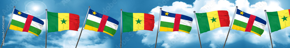 Central african republic flag with Senegal flag, 3D rendering Central african republic flag with Senegal flag, 3D rendering